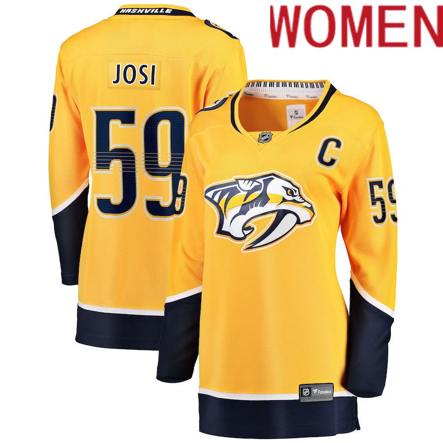 Women Nashville Predators #59 Roman Josi Fanatics Branded Gold Premier Breakaway Player NHL Jersey-0